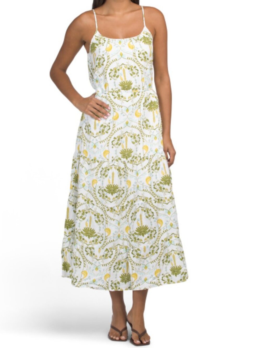 CALYPSO ST. BARTH Jade Linen Blend Passport Medallion Maxi Dress